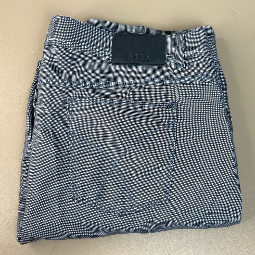 Brax Pants Cooper Fancy REGULAR Blue Straight Leg Stretch Trouser Mens 40x29.5